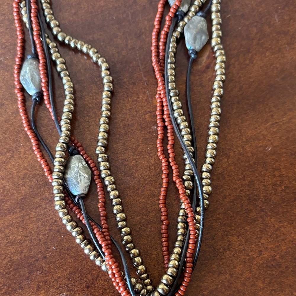 Chico's Rust and Gold/Pewter Multi-Strand Pendant Necklace - Picture 3 of 6